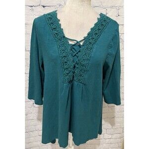 Chico's Teal Lace-Trim V-Neck Tunic